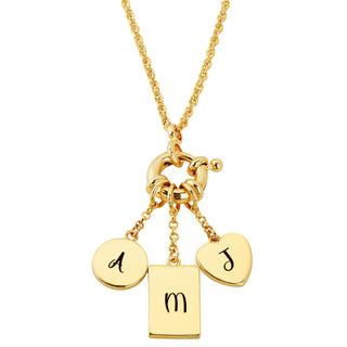 Gold Multishape Engraved Charm Cluster Necklace - 3 to 5 Initials