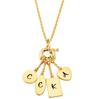 Gold Multishape Engraved Charm Cluster Necklace - 3 to 5 Initials