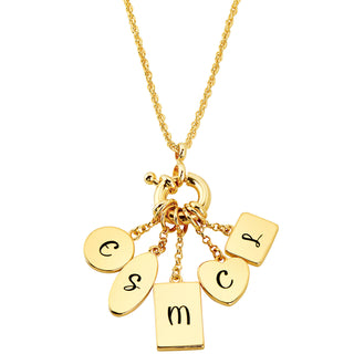Gold Multishape Engraved Charm Cluster Necklace - 3 to 5 Initials