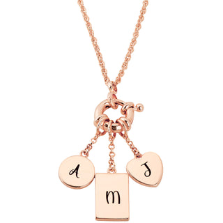 Rose Gold Multishape Engraved Charm Cluster Necklace - 3 to 5 Initials