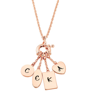 Rose Gold Multishape Engraved Charm Cluster Necklace - 3 to 5 Initials