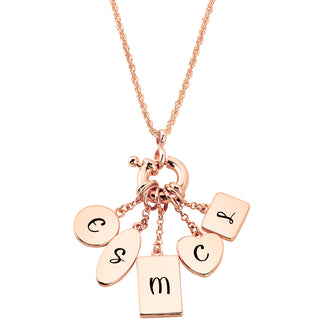 Rose Gold Multishape Engraved Charm Cluster Necklace - 3 to 5 Initials