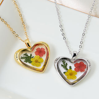 Personalized Dried Flower Heart Pendant Necklace