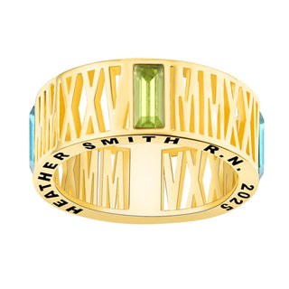 Women's Gold Over Sterling Roman Numeral 2025 Birthstone Class Ring