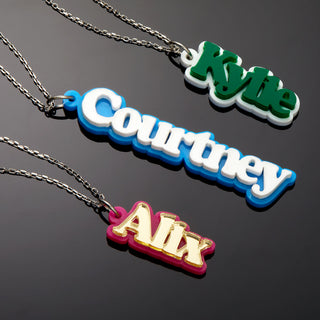 Double Color Acrylic Vertical Name Plaque Necklace