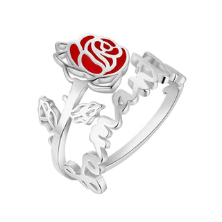 Sterling Silver Script Name and Birthmonth Enamel Flower Bypass Ring