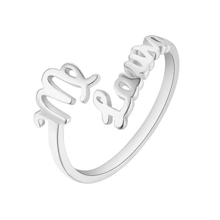 Sterling Silver Script Name and Zodiac Sign Bypass Ring