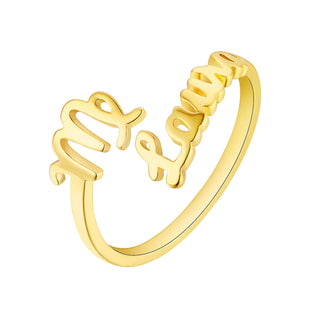 Gold over Sterling Script Name and Zodiac Sign Bypass Ring