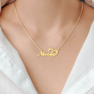 Sterling Silver Open Heart Script Name Plaque Necklace