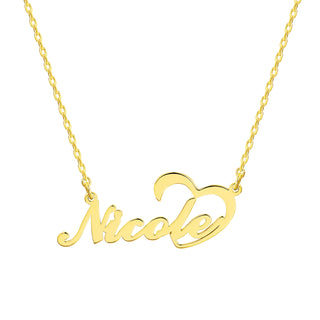 Sterling Silver Open Heart Script Name Plaque Necklace