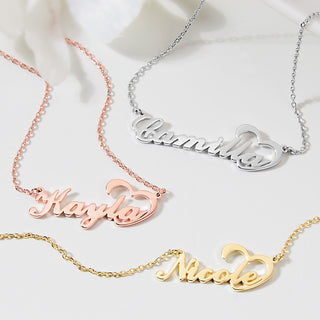 Sterling Silver Open Heart Script Name Plaque Necklace