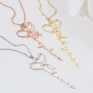 Sterling Silver Entwined Hearts Vertical Name Necklace