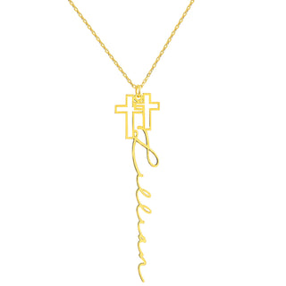 Sterling Silver Double Cross Vertical Name Necklace