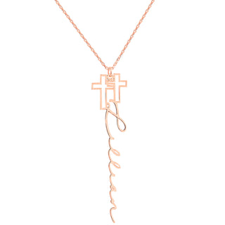 Sterling Silver Double Cross Vertical Name Necklace