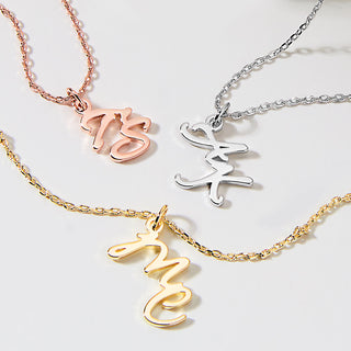 Sterling Silver Vertical Double Initial Pendant Necklace