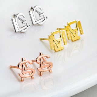 Sterling Silver Stacked Double Initial Button Earrings