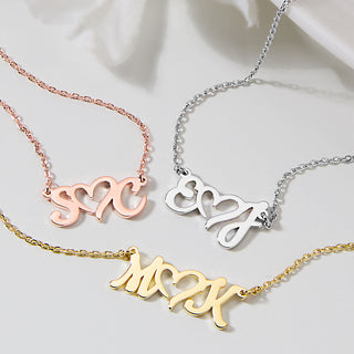 Sterling Silver Double Initials with Heart Pendant Necklace