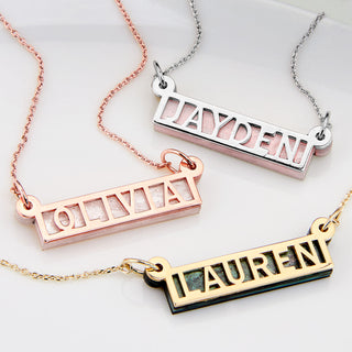 Silver Open Name Horiziontal Bar with Acrylic Necklace