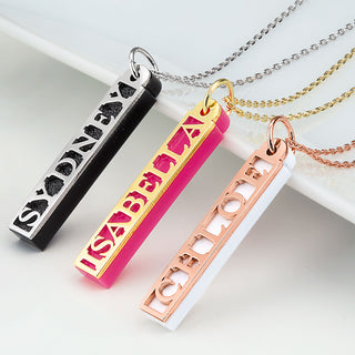 Personalized Silver Vertical Name Bar with Acrylic Pendant Necklace