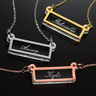 Personalized Silver Etched Name Clear Acrylic Bar Necklace