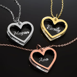 Personalized Silver Etched Name Clear Acrylic Heart Necklace