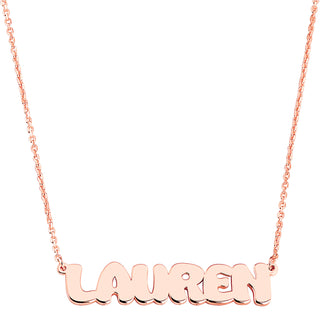 Sterling Silver Uppercase Bubble Name Plaque Necklace