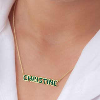 Sterling Silver Enamel Uppercase Bubble Name Plaque Necklace