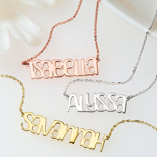 Sterling Silver Playful Font Name Plaque Necklace
