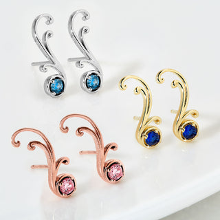 Sterling Silver Birthstone Swirl Crawler Earrings