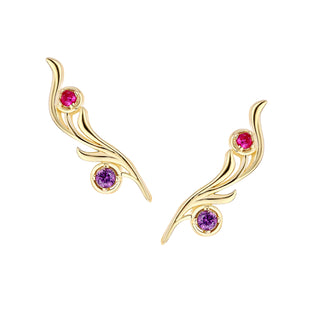 Sterling Silver Double Birthstone Vine Crawler Earrings