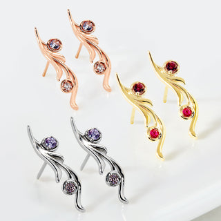 Sterling Silver Double Birthstone Vine Crawler Earrings