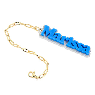 Vertical Double Color Name Acrylic Charm Paperclip Chain Accessory