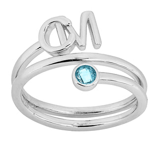 Silver Stacked Initials and Birthstone Wrap Ring