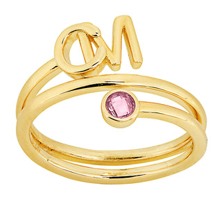 Gold Stacked Initials and Birthstone Wrap Ring