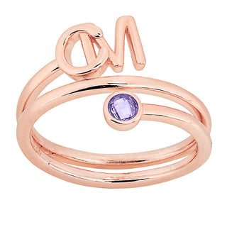 Rose Gold Stacked Initials and Birthstone Wrap Ring