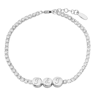 Engraved Script Initials Slider Charms Station CZ Tennis Bracelet