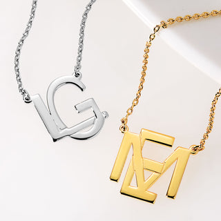 Sterling Silver Stacked Initials Necklace