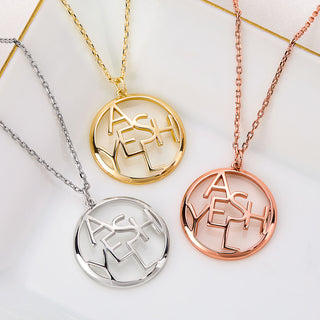 Round Puzzle Name Pendant Necklace