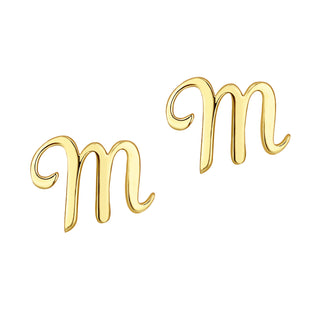 Scroll Fancy Script Initial Button Earrings