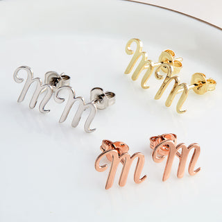 Scroll Fancy Script Initial Button Earrings