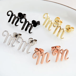 Scroll Fancy Script Initial Button Earrings