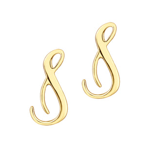 Fancy Script Initial Button Earrings