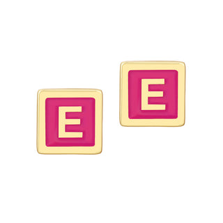 Petite Square Initial Enamel Button Earrings