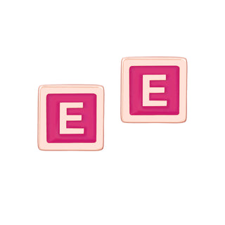 Petite Square Initial Enamel Button Earrings