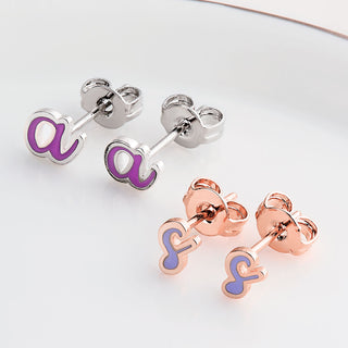 Petite Lowercase Script Initial Enamel Button Earrings