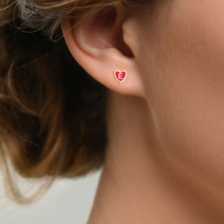 Petite Heart Initial Enamel Button Earrings