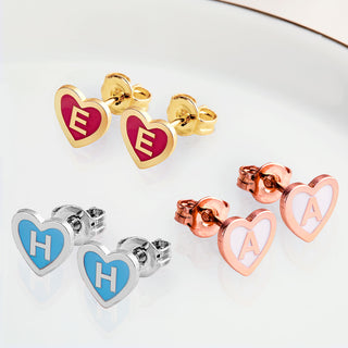 Petite Heart Initial Enamel Button Earrings