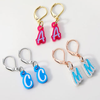 Bold Acrylic Initial with Enamel Dangle Drop Earrings