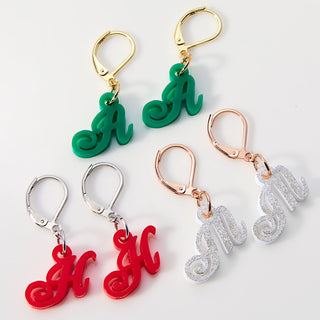 Fancy Script Acrylic Initial Dangle Drop Earrings