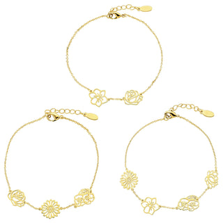 Gold Plated Birthmonth Flower Station Bracelet